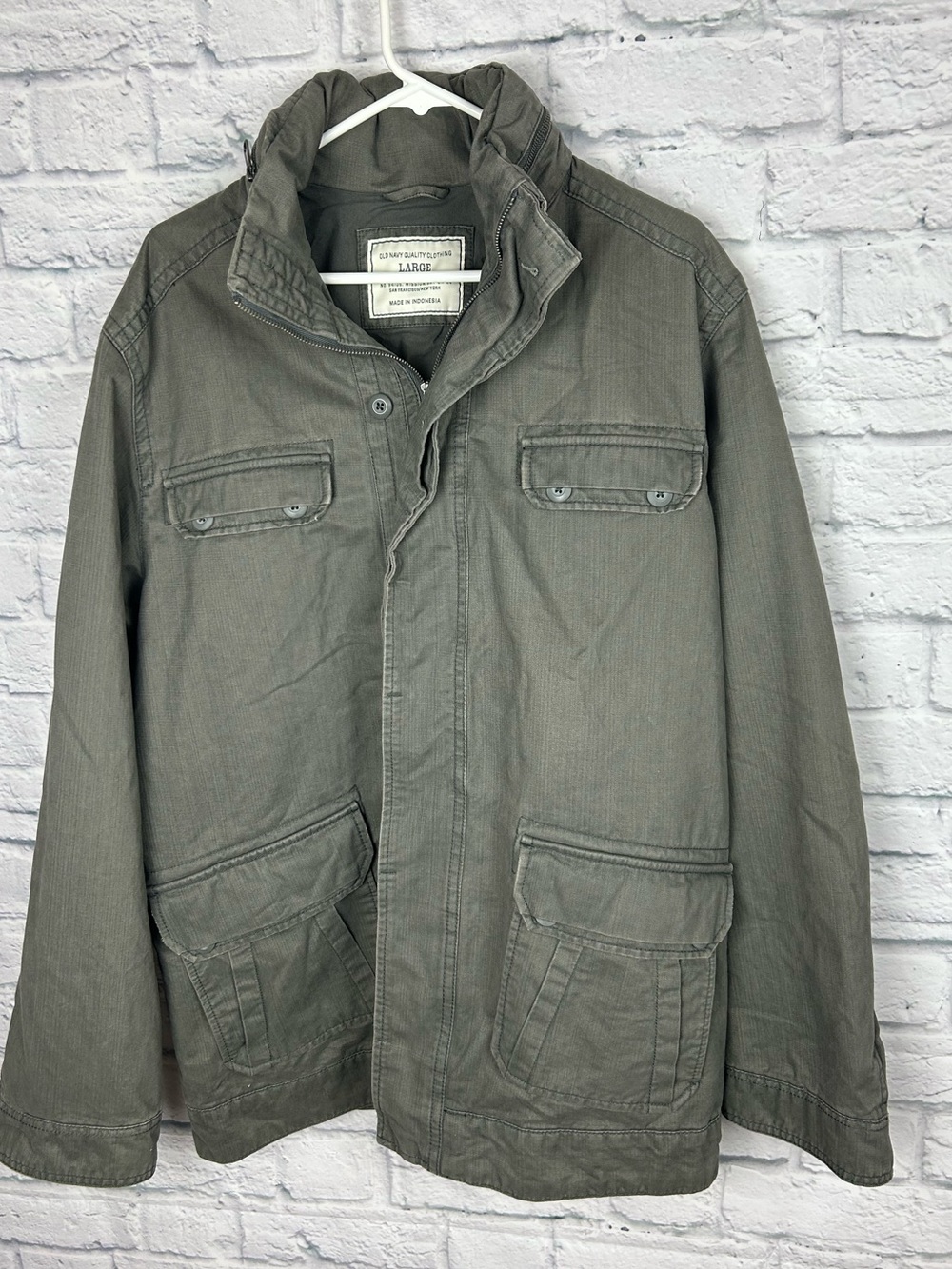Old Navy Men’s Large Olive Green Military Field Utility Jacket Cotton 4 Pocket